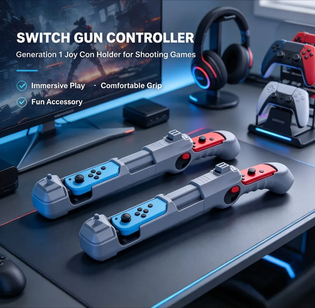Immersive Motion Shooting Gun For Nintendo Switch Joy Con First Gen Comfortable Grip Enhanced Game Fun Accessory Set Pro