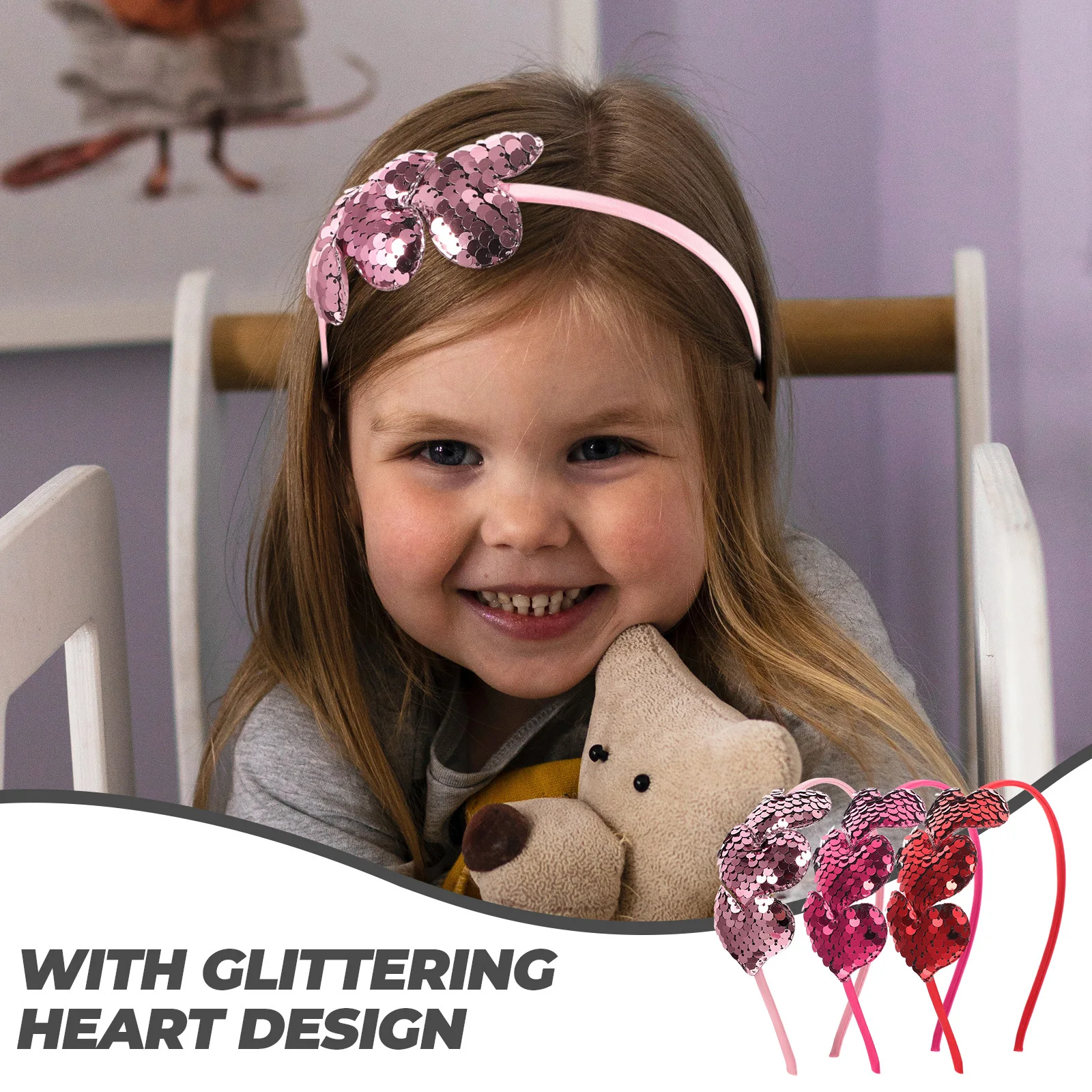 

3Pcs Reliable Heart Hair Bands Sparkling Design Valentines Day Wedding Birthday Gift Festival Headbands Birthday Party Headbands