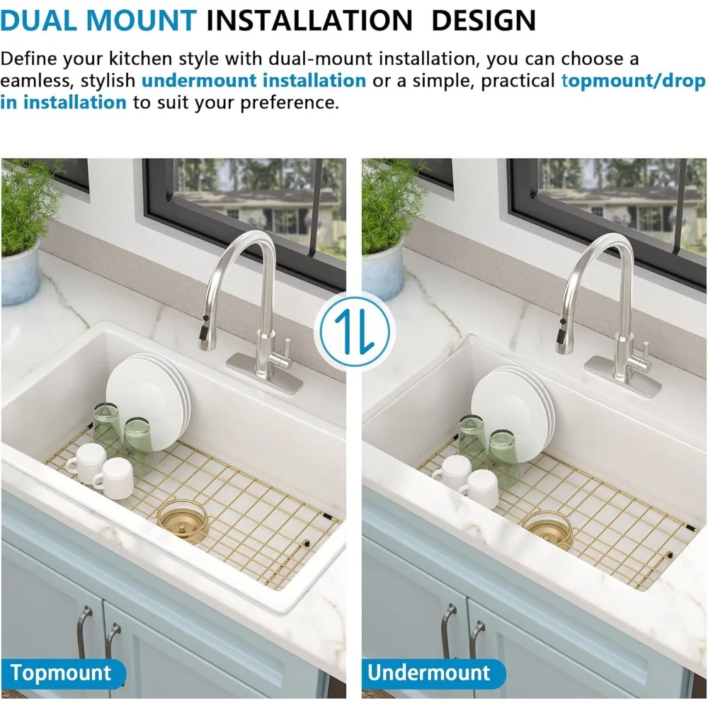 حوض المطبخ ذو اللمعان المزدوج من السيراميك Fireclay عالي التركيب - خيارات التثبيت العلوي 32 × 19 #6