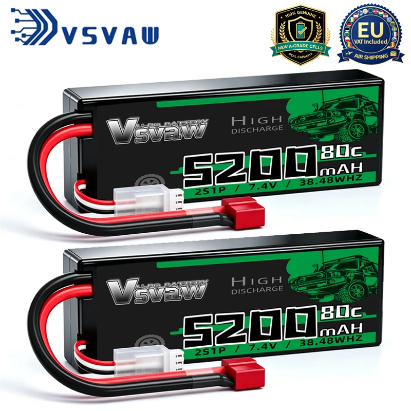 VSVAW Lipo-Akku 2S 7,4V 80C 5200mAh mit Deans XT60 EC5-Anschluss für RC-Auto, LKW, Fahrzeug, Buggy, Losi RC-Rennmodelle, Ersatzteile