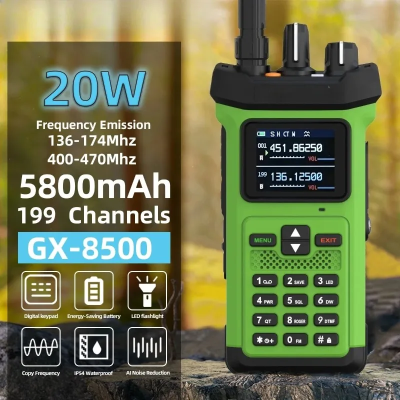 HX GX8500 20W Dual Band Walkie Talkie | 5800mAh Long Range Two Way Radio with Reverse Charging & Noise Reduction