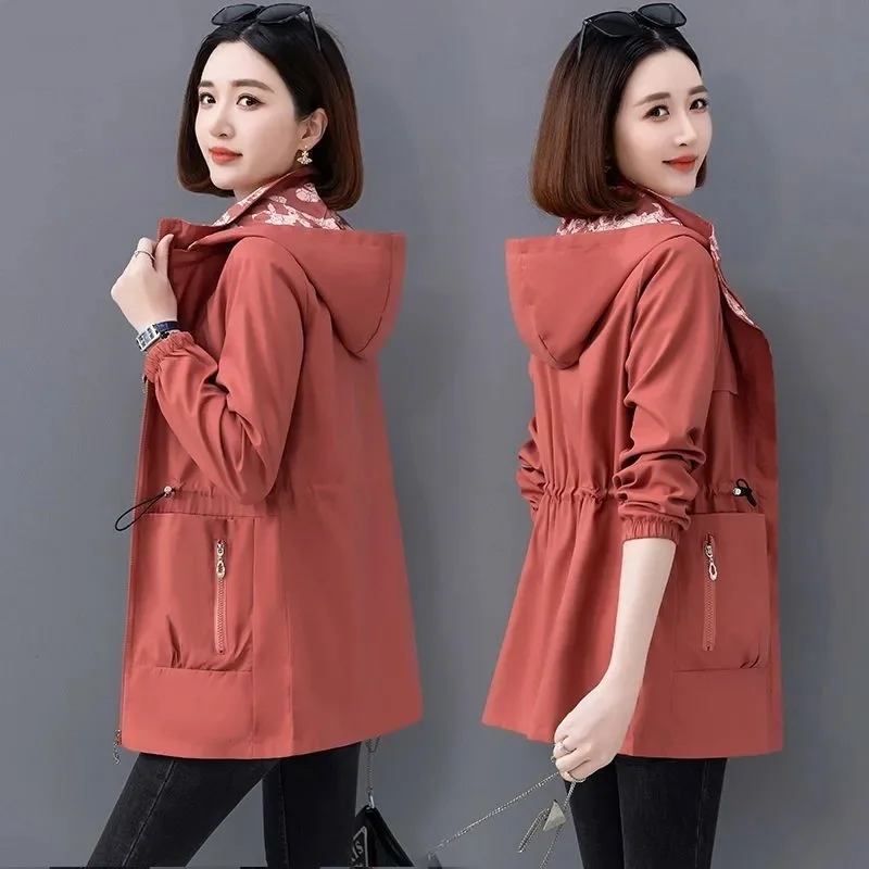 春秋の両面女性ジャケット 2025 新しいプラスサイズ 4XL ミッドレングスウインドブレーカー女性中年母親カジュアルコートトップス