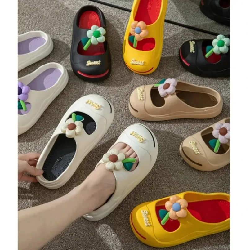 Women Home Slipper clog flower Sandals Cute Kawaii Cloud Summer Flip Flops Beach Slides Casual Ladies House Shoes Flat Female