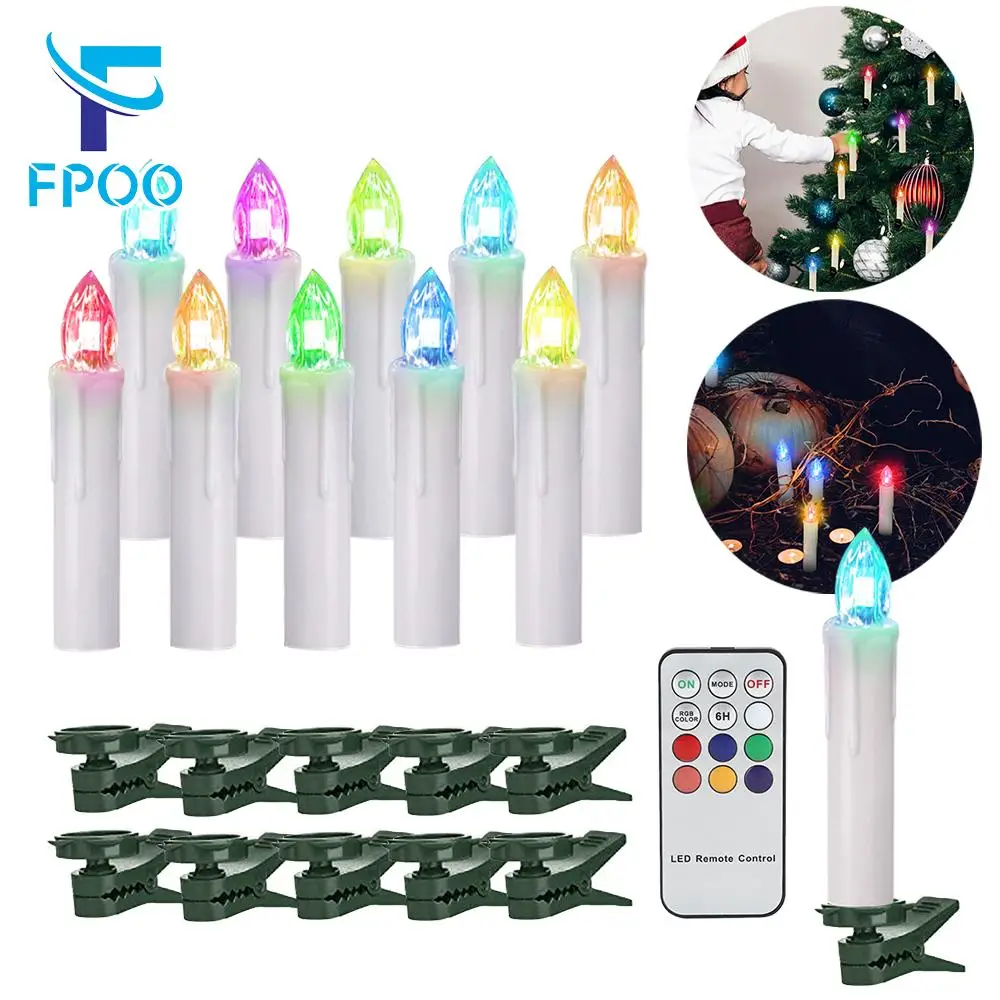 LED Candle Timer Remote Discoloration Flame Waterproof Electronic Candle Battery Operated Halloween Christmas Decorative Candles