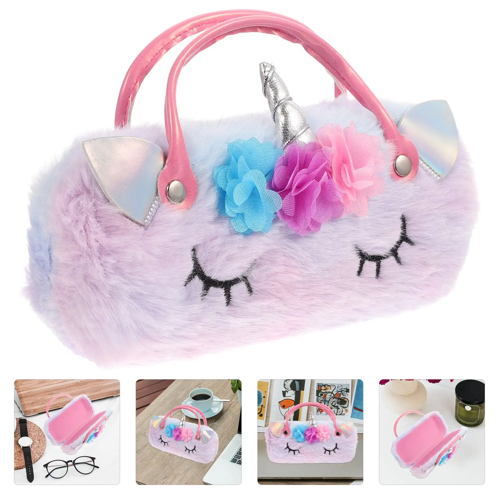 Unicorn Glasses Case Plush Unicorn Eyeglasses Case Portable Kid Money Bag Cartoon Eyeglasses Pouch Student Pencil Case ClutchBag