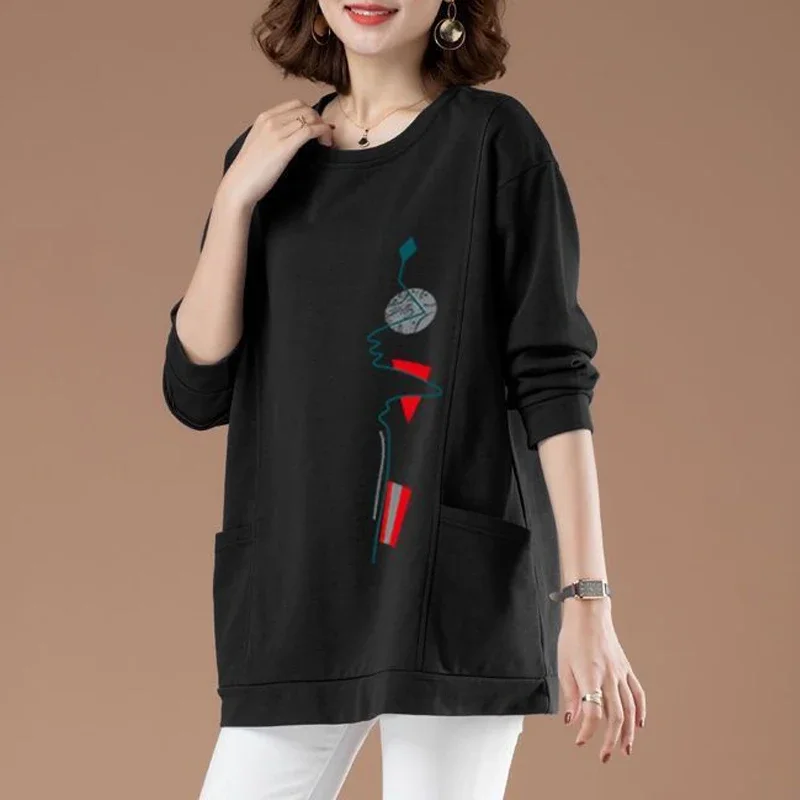 2025 Autunno e Inverno Donna Trendy Semplice Casual Streetwear Felpe Y2K Stile coreano O Collo Manica lunga Pullover Tunica Top