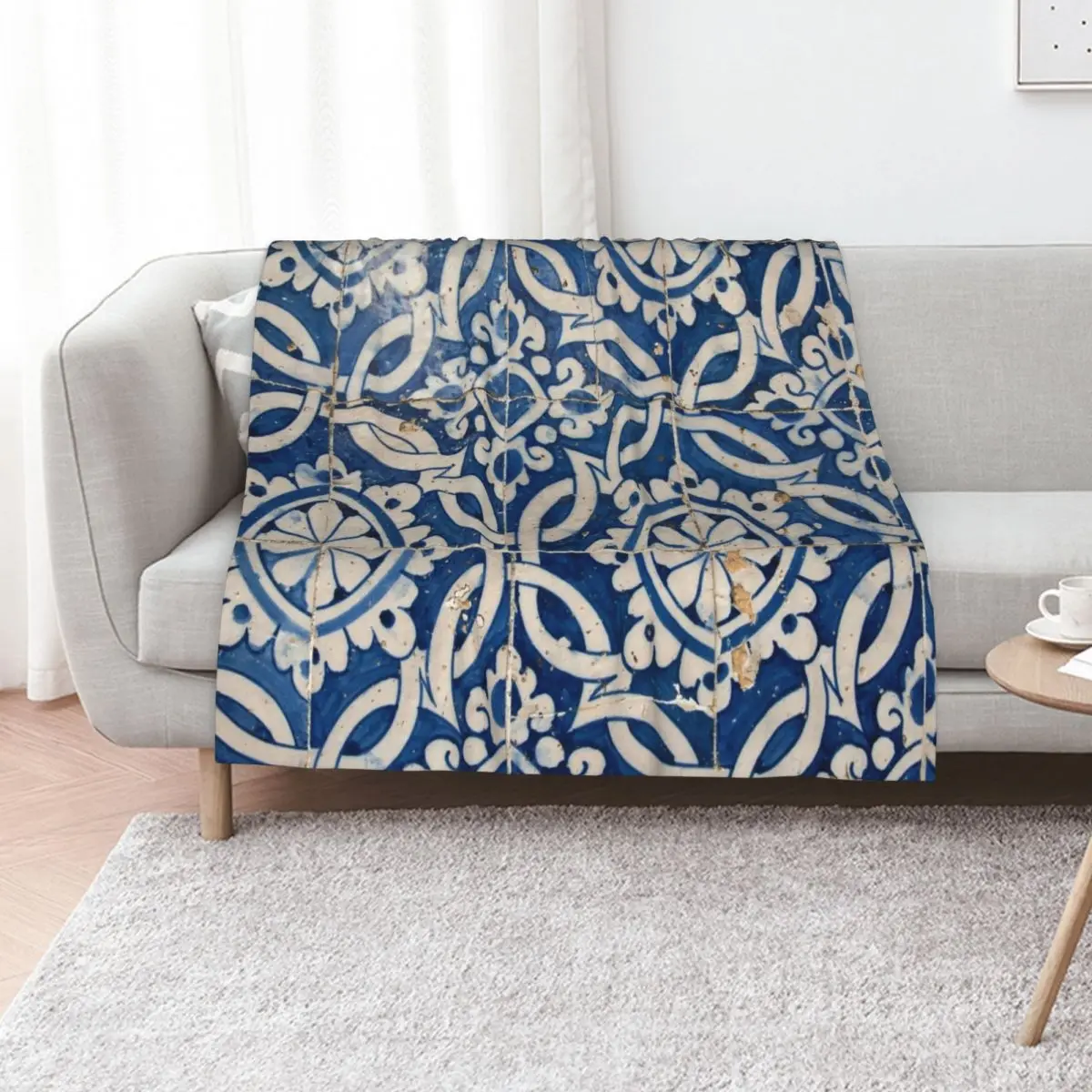 Vintage portuguese azulejo Throw Blanket Retros Flannel Fabric For Sofa Thin Thins christmas decoration Blankets