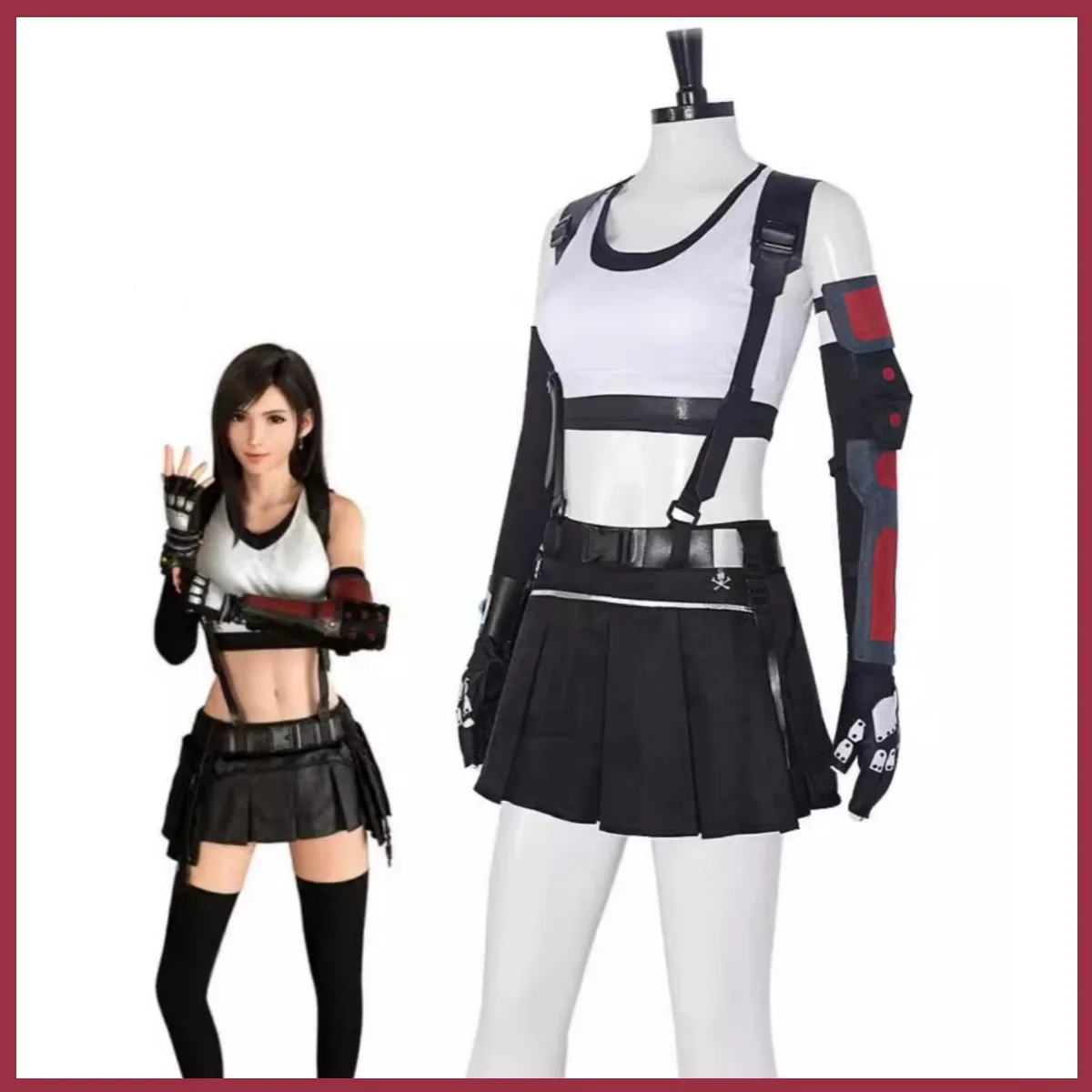 Anime Game Final Fantasy VII Tifa Lockhart Cosplay Costume Wig Skirt Fighting Uniform Shoes Woman Sexy Carnival Halloween Suit