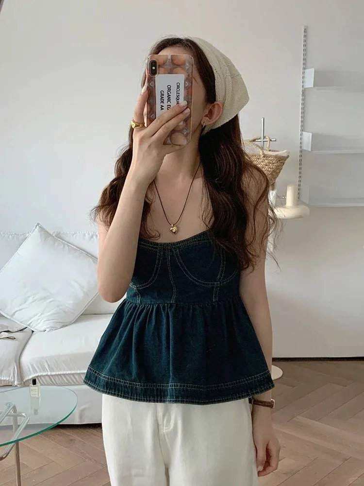 

Женский топ Pure Desire Sweet Spicy Denim Netie, летняя коллекция 2024, с завышенной талией, утягивающий, на тонких бретелях, верхняя одежда