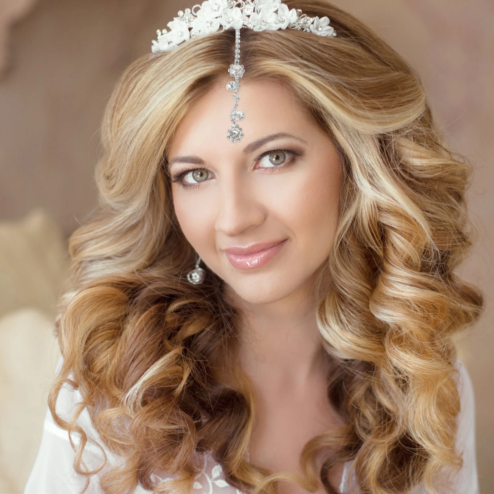 

2pcs Rhinestone Hair Accessories Silver Headpiece Bride Clips Jewelry Wedding Chain Women Hairpin Forehead Pendant