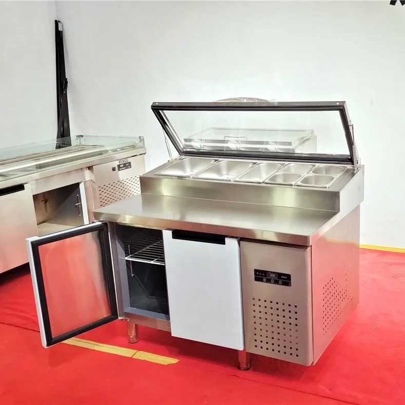 

Single temperature refrigeration preparation table with LED display screen