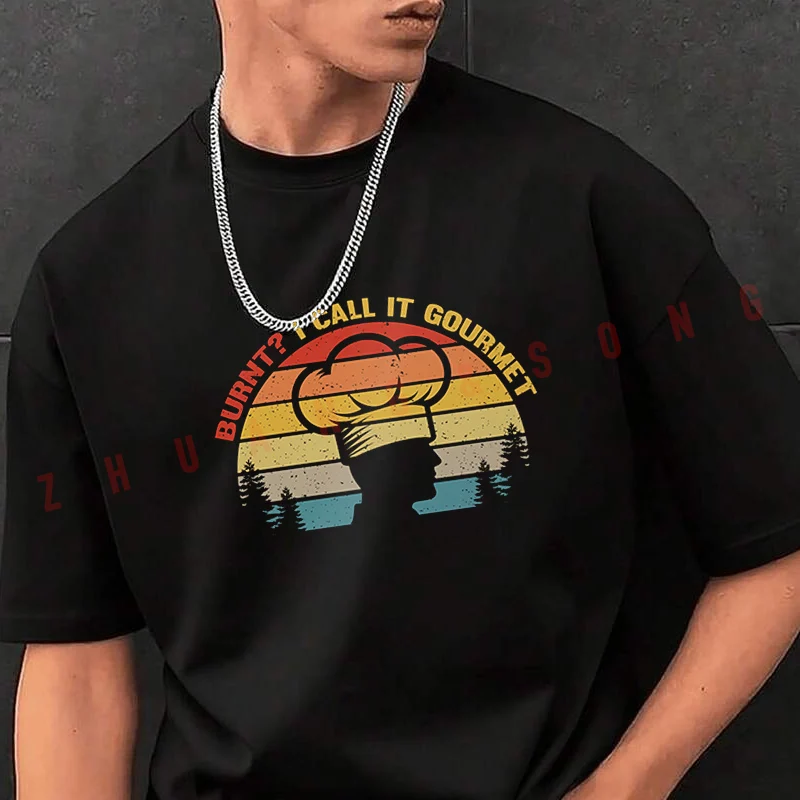 

Burnt I Call It Gourmet Funny Chef TShirt Vintage Clothes Plain Mens Funny T Shirts Casual Clothing Harajuku
