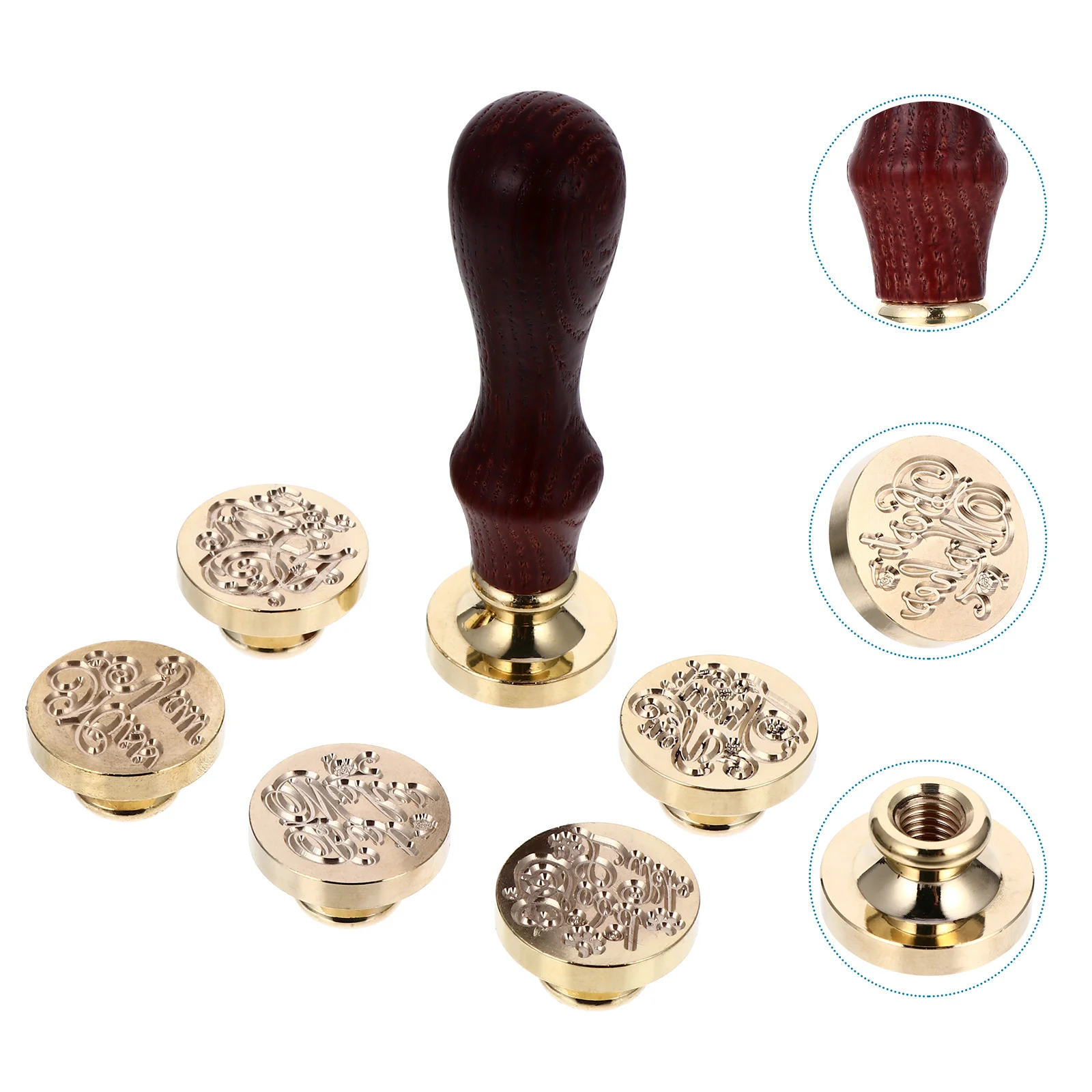 

6pcs Sealing Kit Metal Stamps Wood Handle For Diy Decor Scrapbook Invitation Envelope Craft Party Favor Gift