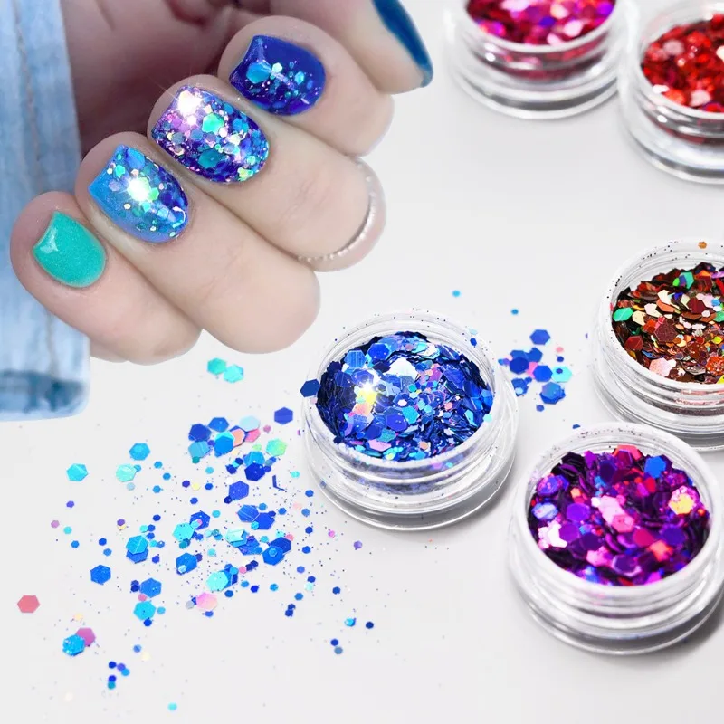 

40 Colors Holographic Chunky Glitter Total Laser Nail Glitter Flakes Chunky Holographic Laser Nail Glitter for Nail DIY Manicure