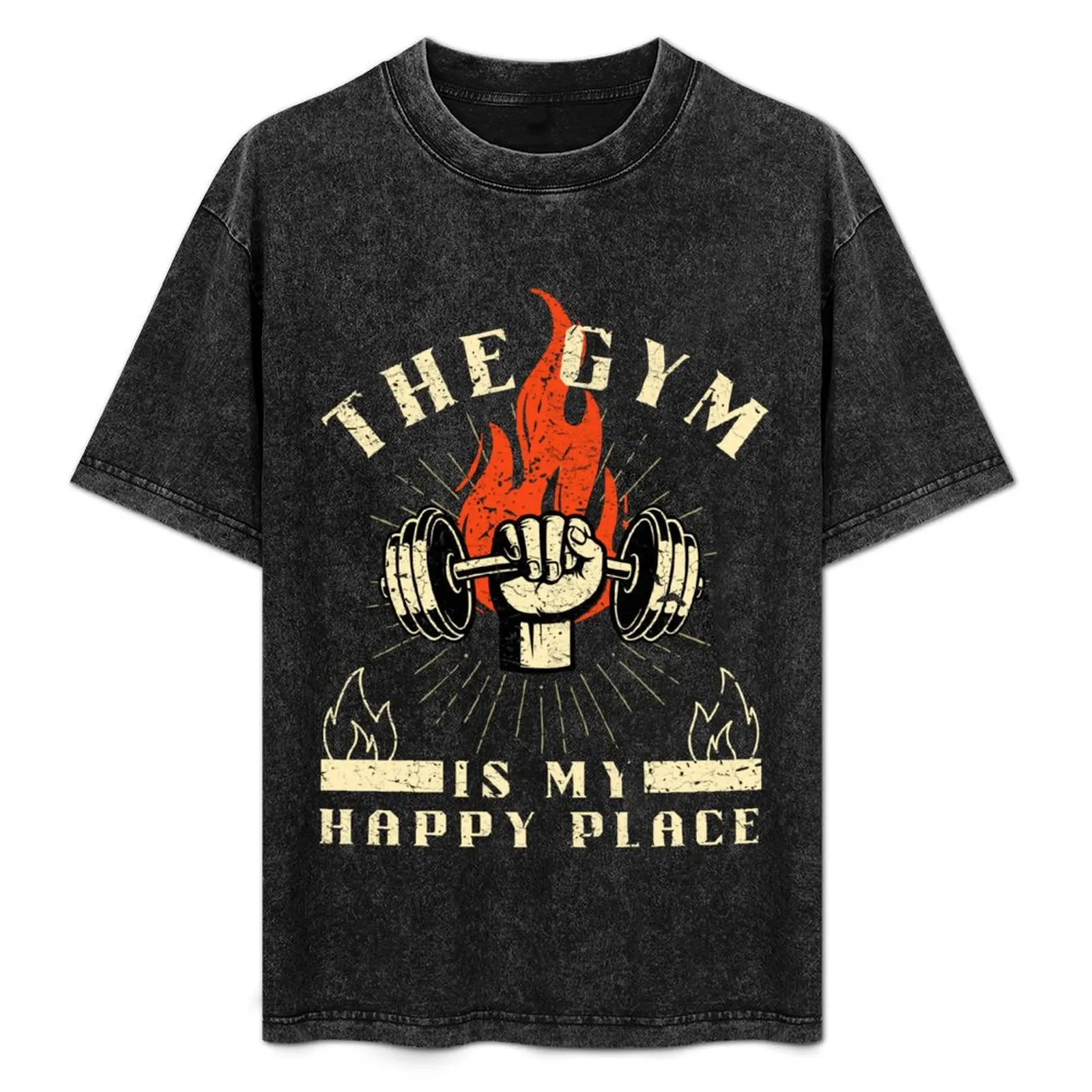 

The Gym Is My Happy Place Fitness Workout Motivation Quote T-Shirt man clothes blue archive T-shirts for men cotton