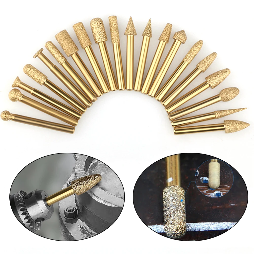 6mm Diamond Handle Vacuum Brazing Diamond Burrs Grinding Rotary File Stone Marble Carving CNC Machine Carving Router Drill Bit