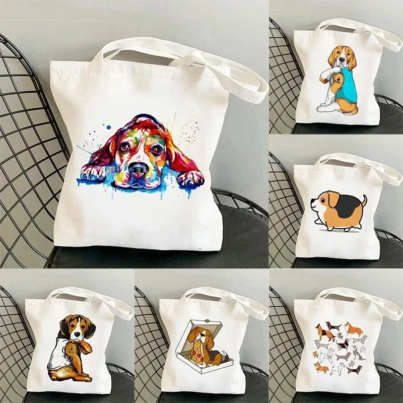 

Funny Dog Women's Handbag Canvas Shoulder Bag Fashion Tote Girls Cartoon Environmental Large Capacity Portable Shopping Bag