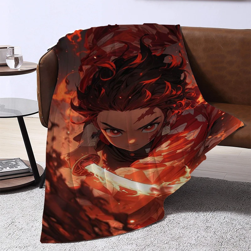 Custom Blanket Sofa Winter Demon Slayer Anime Living Room Furry Fluffy Soft Blankets for Bed Bedroom Machine Washable Car Throw