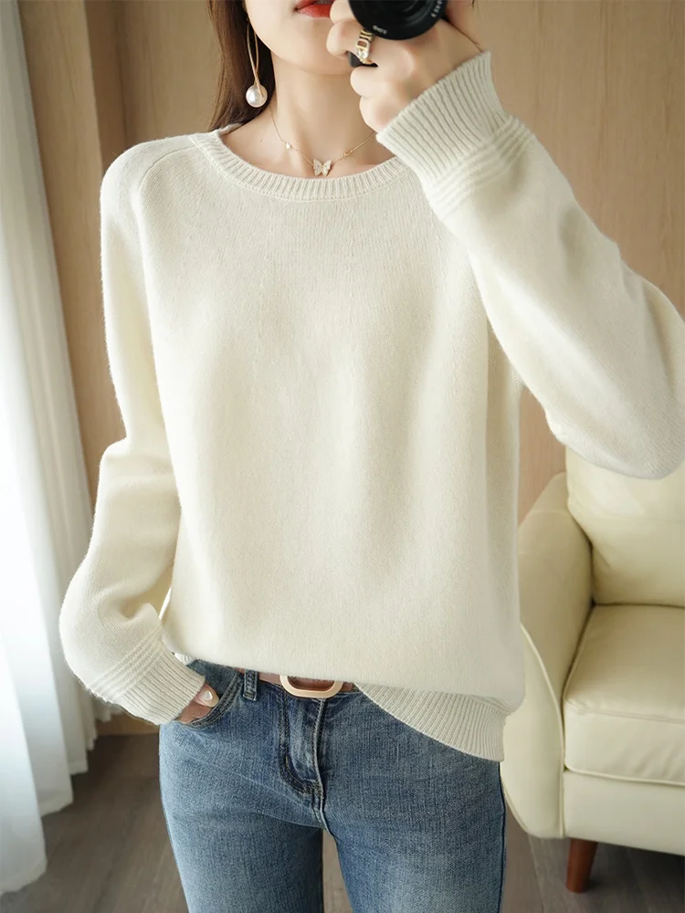 

Women's Solid Color Regular 100% Merino Wool Warm Sweater Soft Round Neck Pullover Autumn and Winter Casual Knitted Tops New