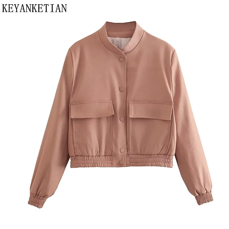 

KEYANKETIAN осенняя новая женская летная куртка с длинными рукавами и воротником-стойкой, большим карманом, куртка для женщин
