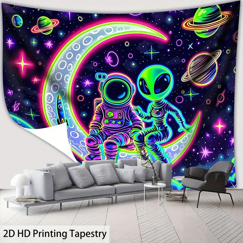 VIKAMA Crescent Astronaut Alien Nebula Tapestry Wall Hanging Home Decor for Bedroom Living Room Dorm Hippie Esports Space