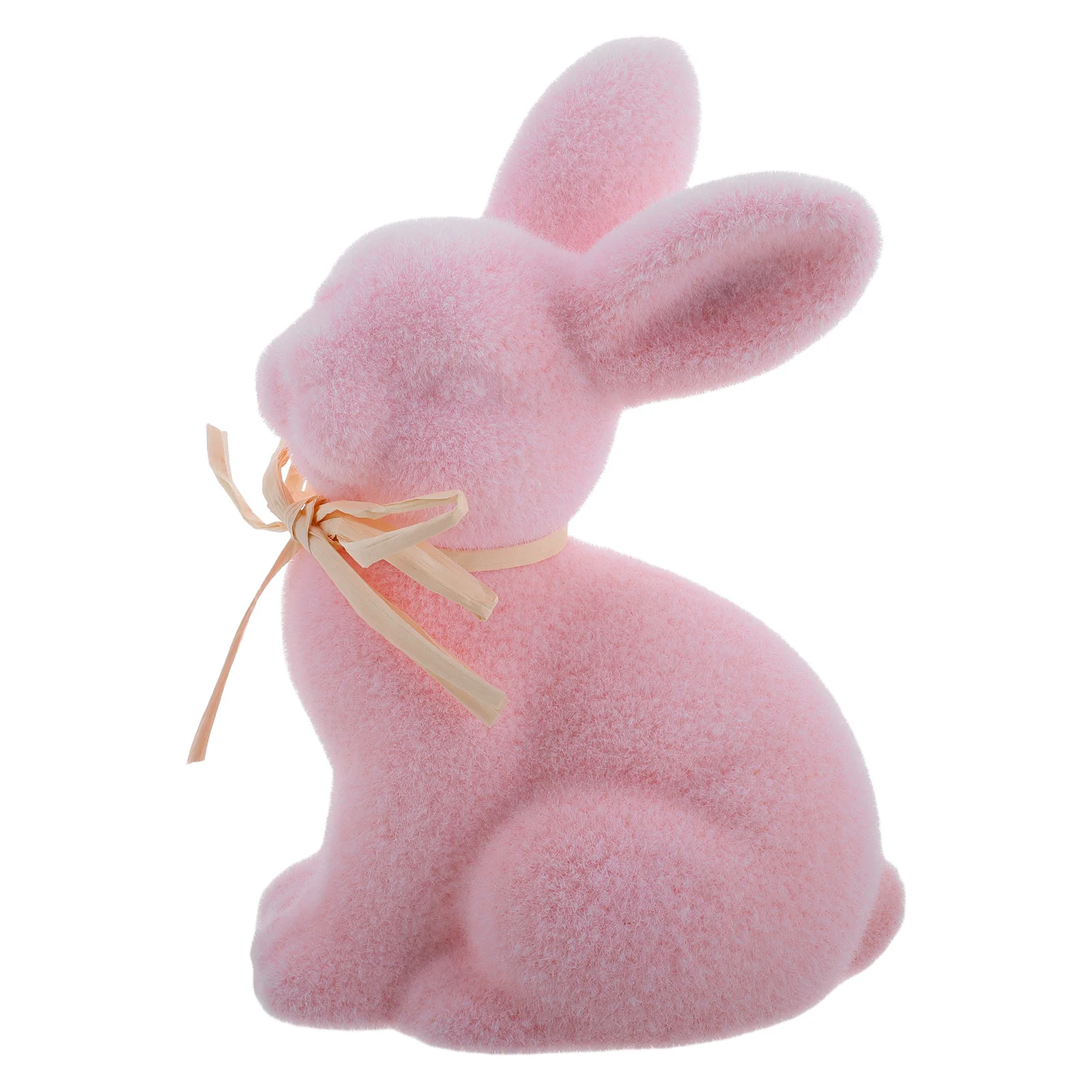 

Artificial Pink Rabbit Sculpture Lifelike Short Flocked Bunny Easter Garden Ornament Outdoor Yard Decor Spring Table Centerpiece