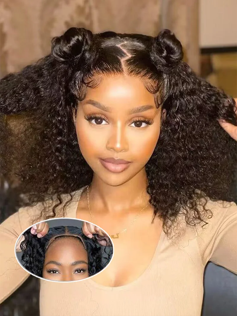 

5x5 bob hd lace frontal human hair wig on sale Full transparent brazilian glueless preplucked deep wave curly wigs ready to wear