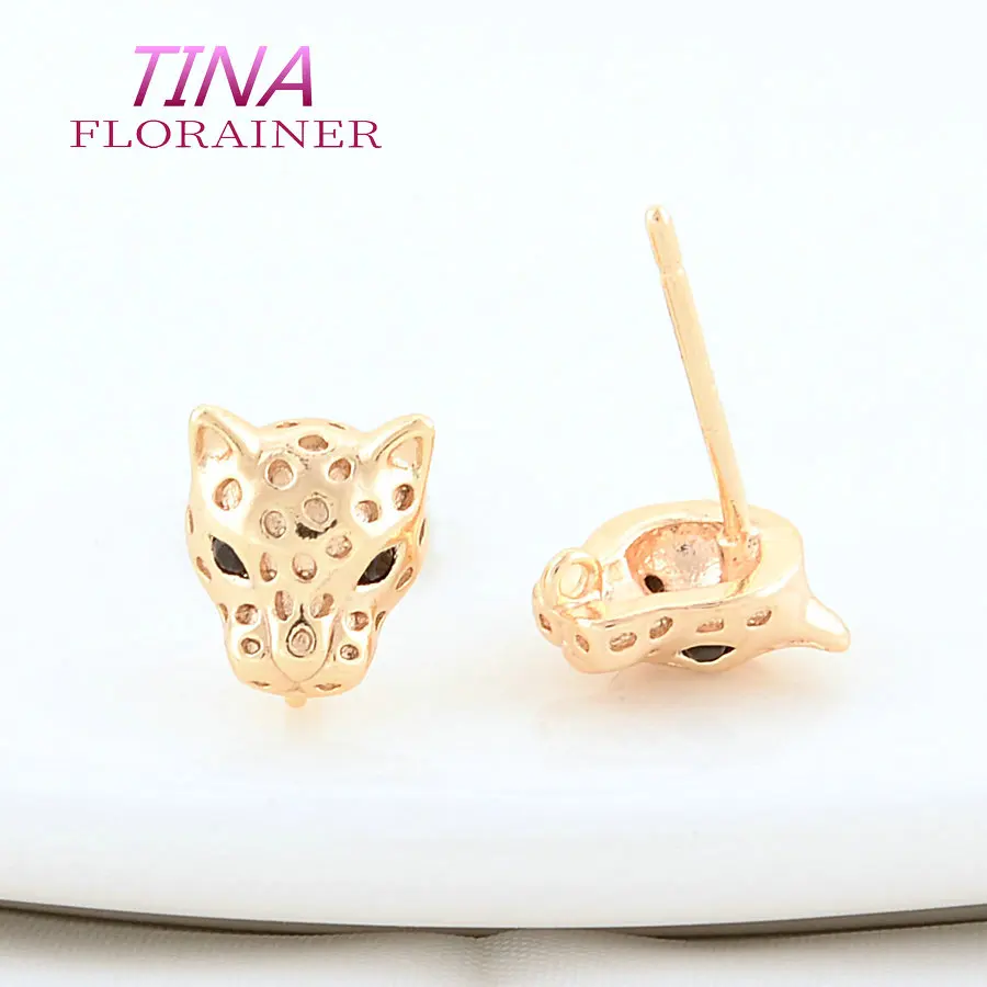 6PCS 7.5*9MM 24K Gold Color Brass with Zircon Leopard Shape Stud Earrings Pins Jewelry Making Supplies Diy Findings Accessories