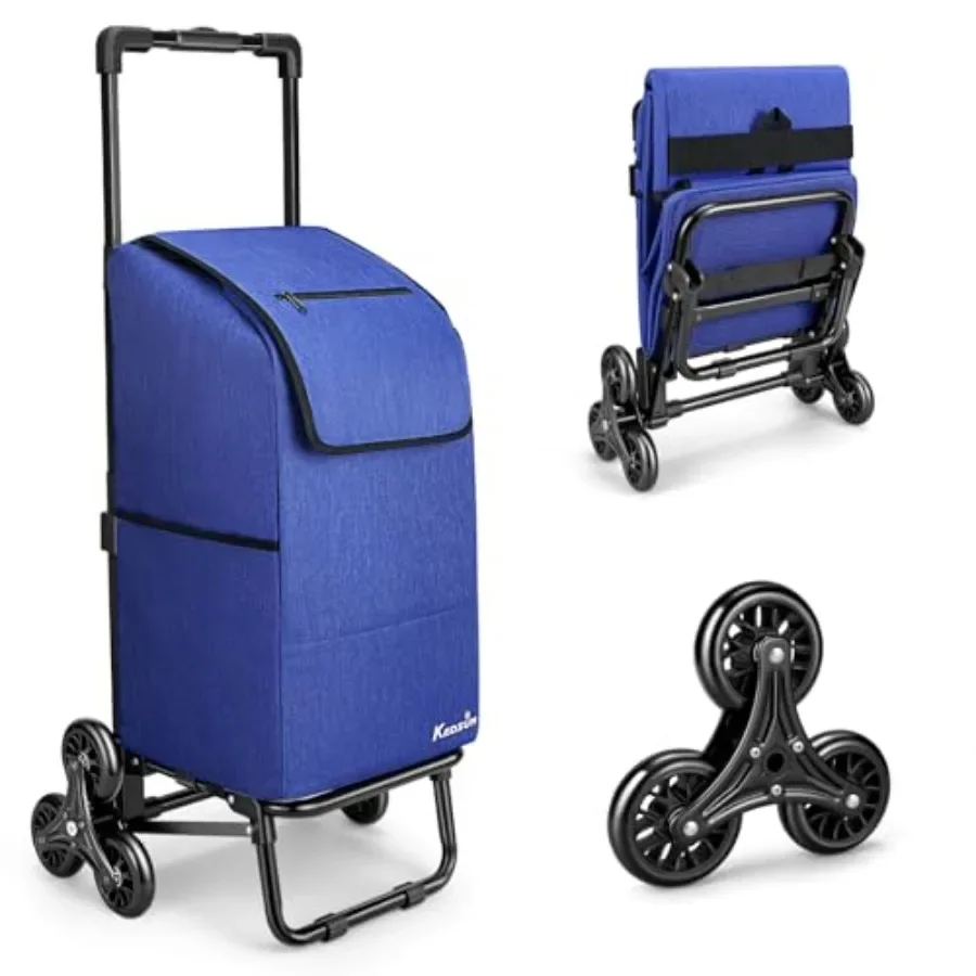 Carro de escalada de escaleras 2 en 1 con capacidad de 60 litros y límite de peso de 300 lb para un transporte eficiente de comestibles en escaleras con características extraíbles