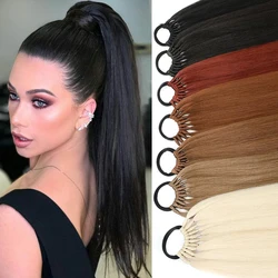 24 Inch Synthetic Ponytail Hair Extension Long Natural Straight Braided False Ponytail for Women Rubber Band Hairpiece Fake Tail