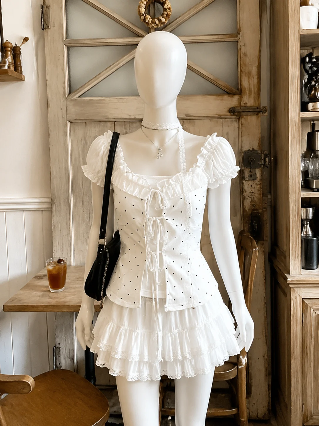 Elegant Slim Fake Two Piece Short Sleeve Shirts Women Korean Commuter Daily Tops Kawaii Lolita Lace Bow Y2K Japanese Blouse