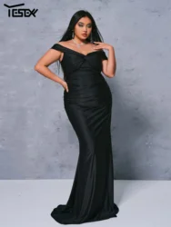 Yesexy Plus Size Black Ruched Off Shoulder Mermaid Evening Floor Length High Quality Luxury Dress