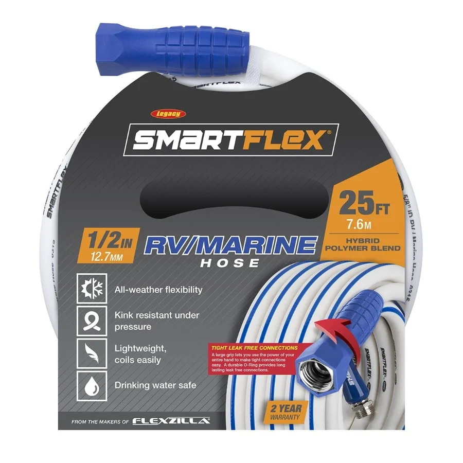 

RV/Marine Hose 1/2 Inch x 25 Feet Flexible Hybrid Polymer Blend for Fresh Water Supply, UV-Resistant White