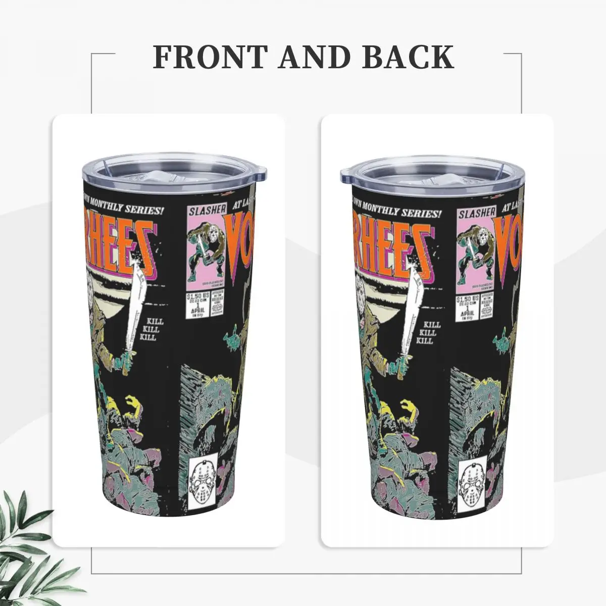 Friday 13th Thirteenth Horror Insulated Tumbler with Straws Jason Voorhees Vacuum Thermal Mug Portable Thermos Bottle Cups 20oz