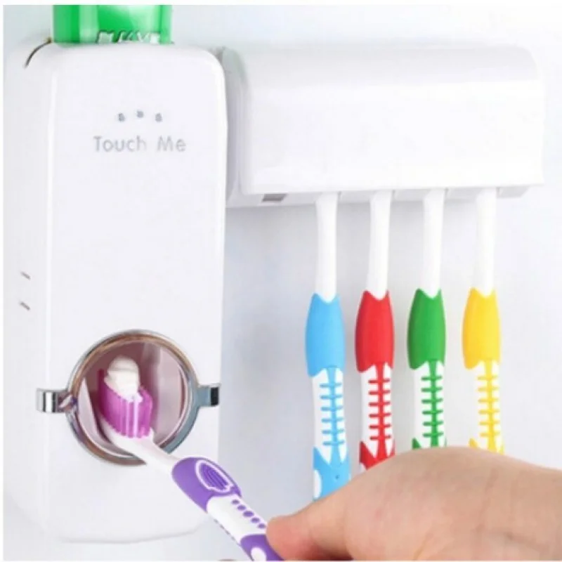 Automatic Toothpaste Dispenser Wall Mount Toothbrush Holder Creative Bathroom Toothpaste Squeezer Storage Rack Dustproof Supply