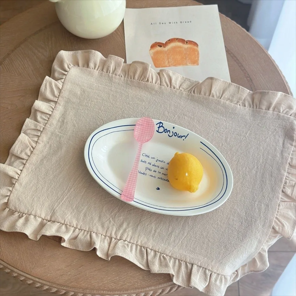 Retro Soft Ruffle Placemats Round Cotton Table Cup Mat French Square Cloth Napkins Table Decor