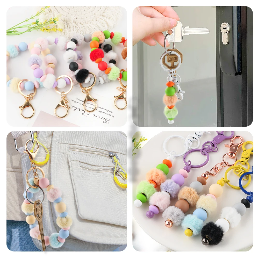Sunrony Plush Fur Covered Ball Beads Flower Abacus Round Beads Sets For Jewelry Making DIY Pompom Earrings Bracelet  Necklace