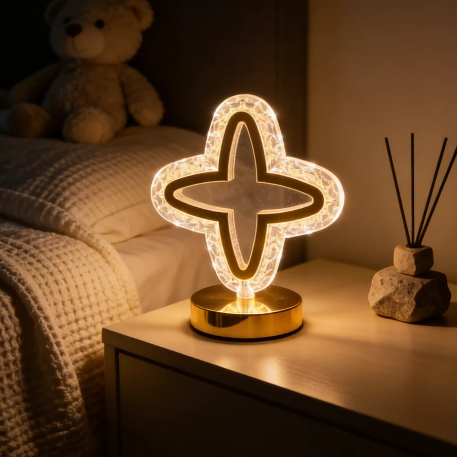 1Pc Modern Crystal Cross Table Lamp | Gold Accent Touch Control | USB Rechargeable Ambient Light for Home Decor