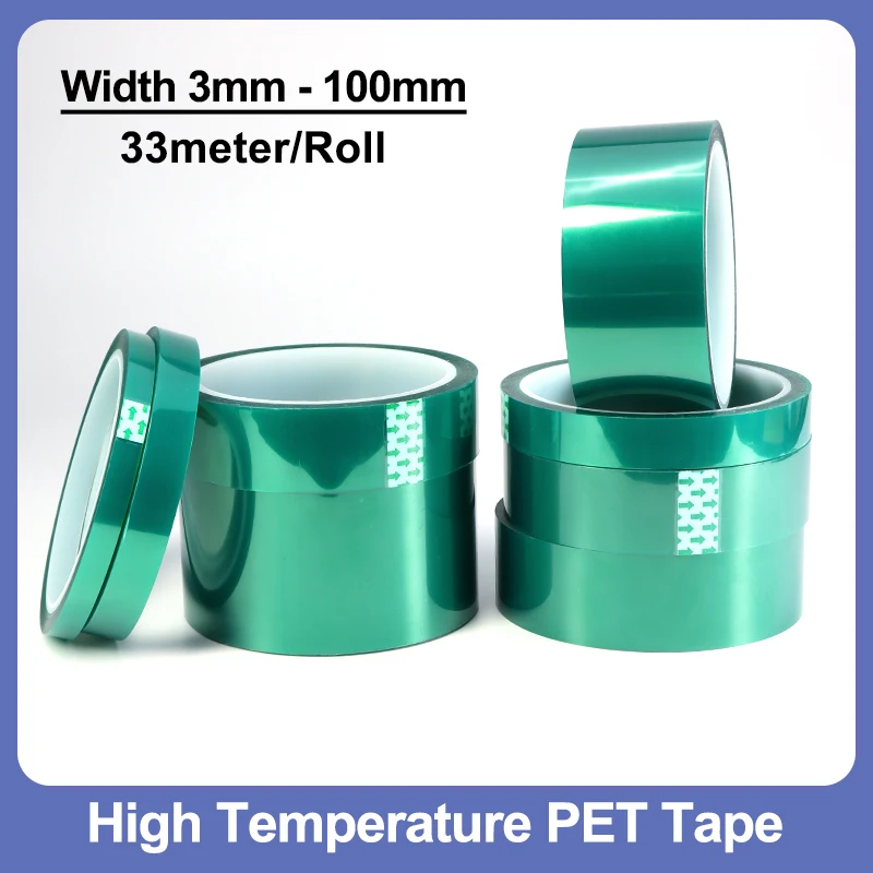 33m/roll High Temperature PET Film Tape 3mm ~ 100mm Green Heat Resistant PCB Solder SMT Plating Shield Insulation Protection