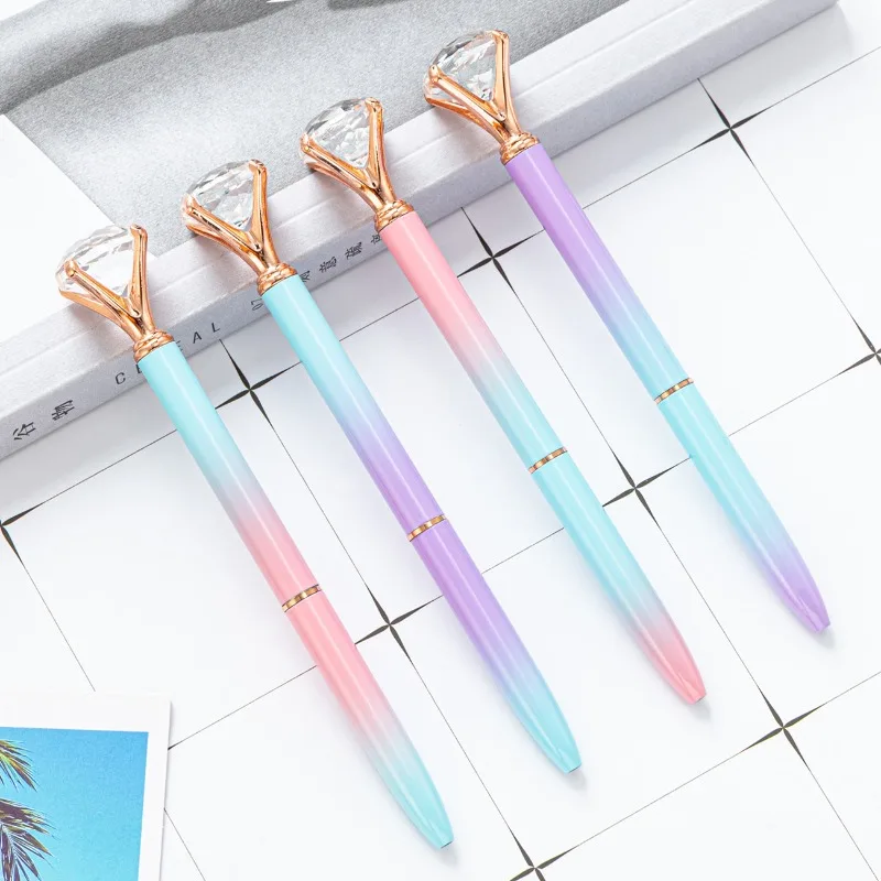 Custom Logo Diamond Ball-point Pen Office Stationery Gifts Metal Diamond Crystal Pens Logo Printing Gradient Diamond Gift Pen