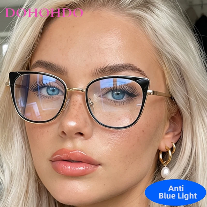 

Retro Metal Square Cat Eye Anti-Blue Light Glasses Men Trend Brand Designers Computer Eye Protection Women Optical Eyeglasses