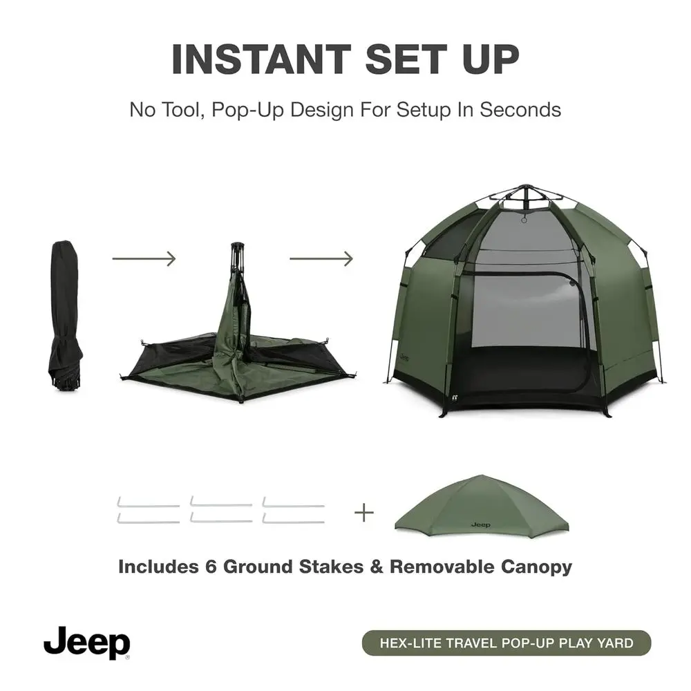 روضة لعب جيب هيكس لايت المحمولة باللون الأخضر الزيتوني للسفر #3