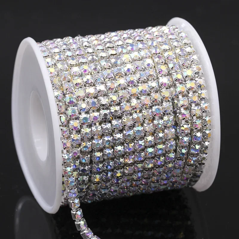 1Yard 10Yards/roll SS6-SS16 Glitter Crystal Rhinestone Chain Sew-On Glue-On For Clothes DIY Garment Accessories trim Cup Chain