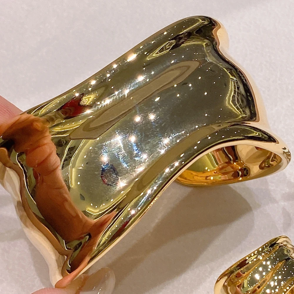 Wide Thick Solid Silver 925 Cuff Bangles Bracelets Luxury Designer Gold Plated Fine Jewelry for Women Party