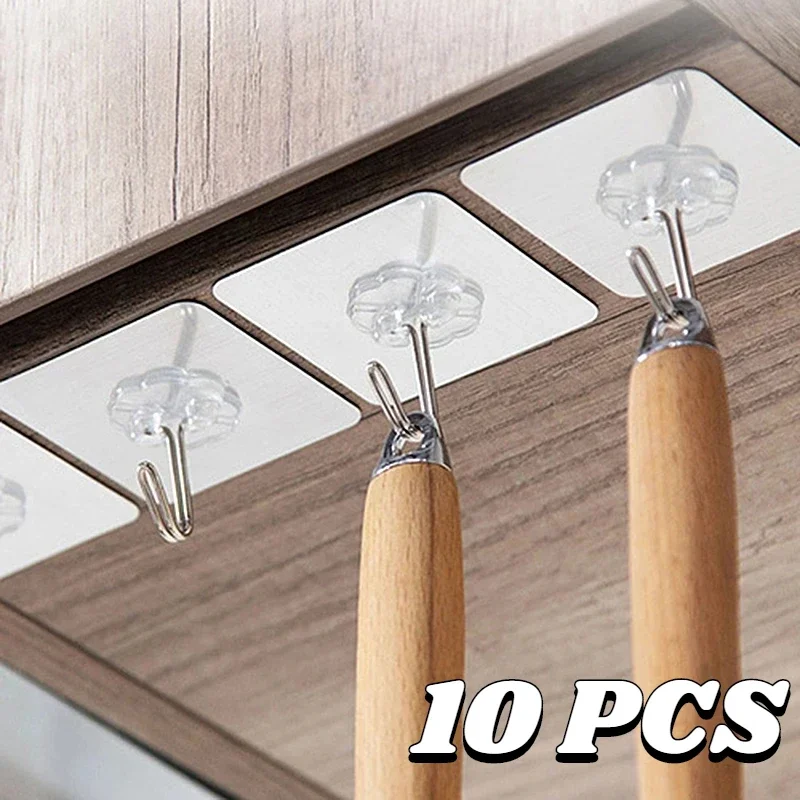 

10Pcs Transparent Wall Hooks Home Kitchen Waterproof Storage Sucker Invisible Strong Hook Key Towel Hanger Heavy Lord Rack