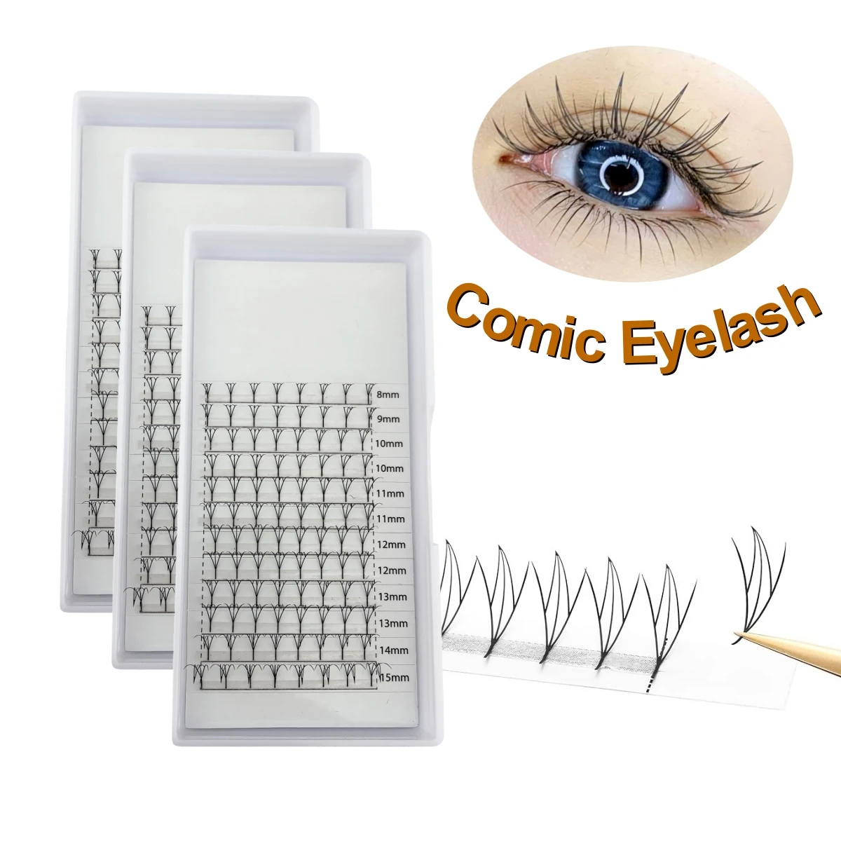 3 Trays Comic Eyelashes Mixed Lengths C and D Curl Handmade Feather Super Soft False Lash Individual Pointy  Mink For Salon