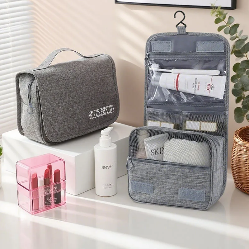 Hanging Travel Toiletry Bag with Hook, Waterproof Cosmetic Organizer with Clear Pockets for Bathroom