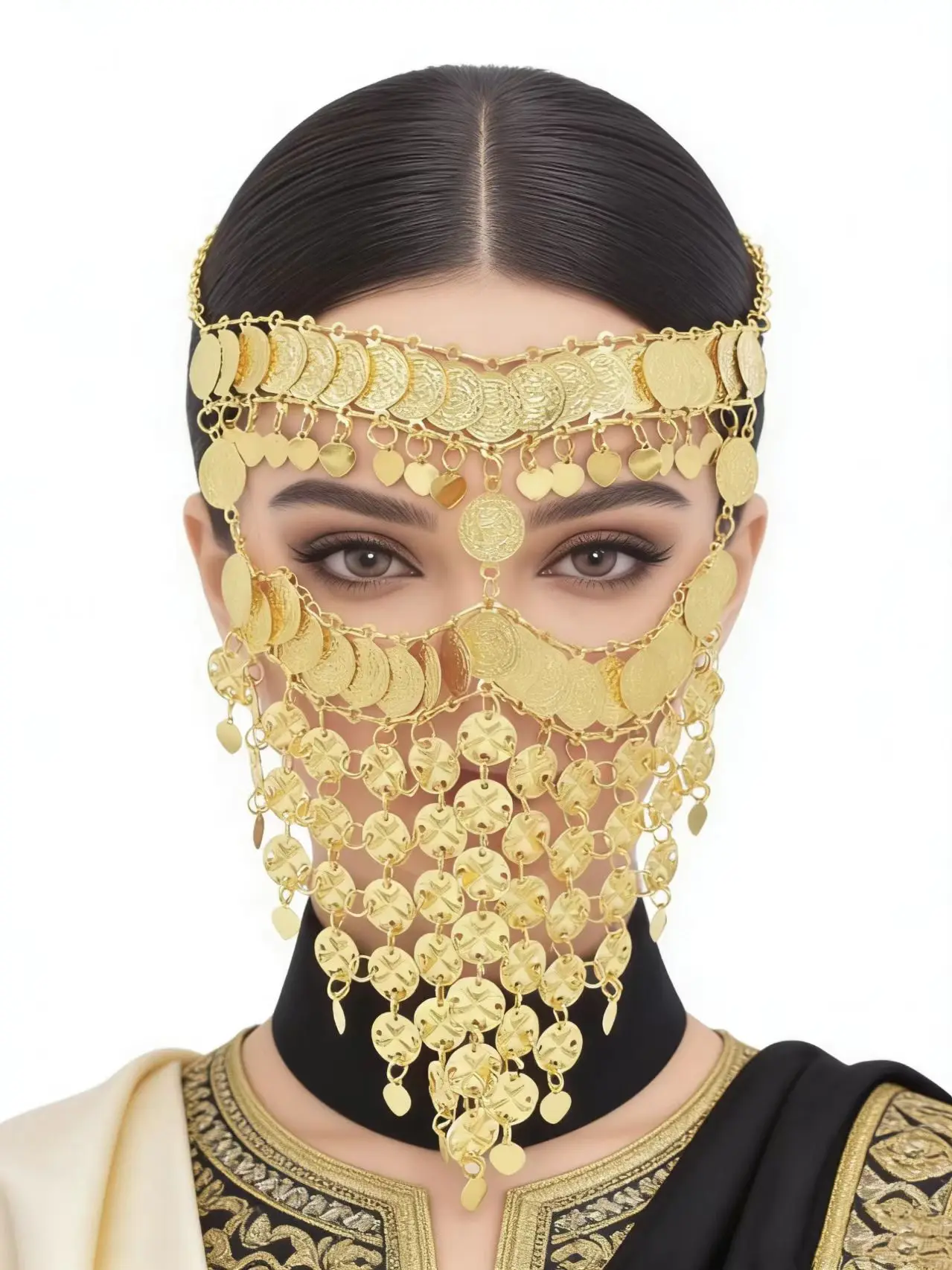 Fashionable Multi-Layer Tassel Face Curtain Middle East Hollow Four-leaf Coin Mask Sexy Face Chain Curtain for Parties