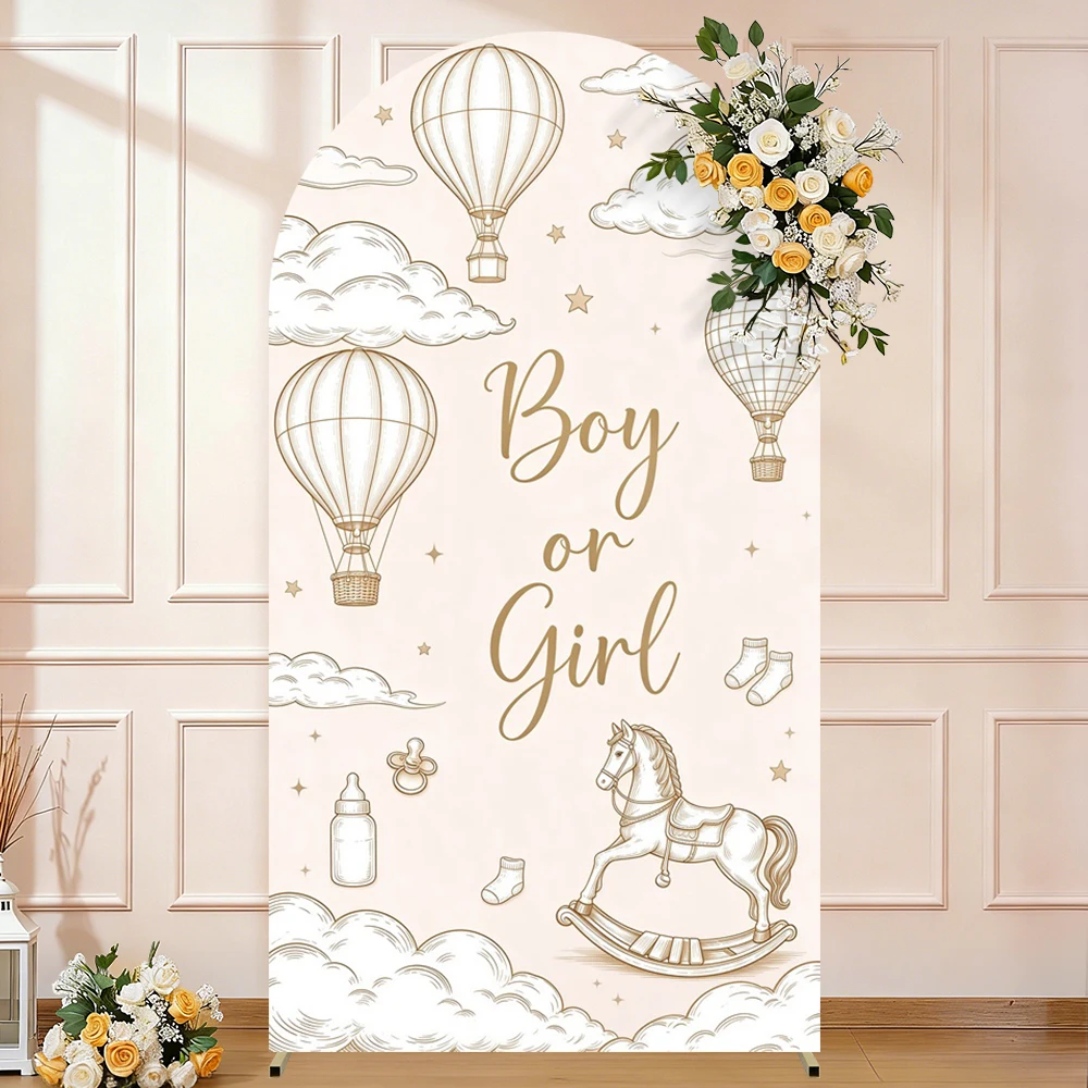 2-Sided Gender Reveal Arch Backdrop Cover Beige Plaid Bear Boy Or Girl Baby Shower Photozone Decor Banner Photo Props Custom ﻿