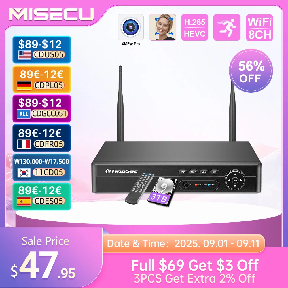 

MISECU H.265 NVR 8CH 5MP 4MP Wireless Recorder Wifi CCTV IP Camera Security Protection System P2P XMeye Network Video ONVIF